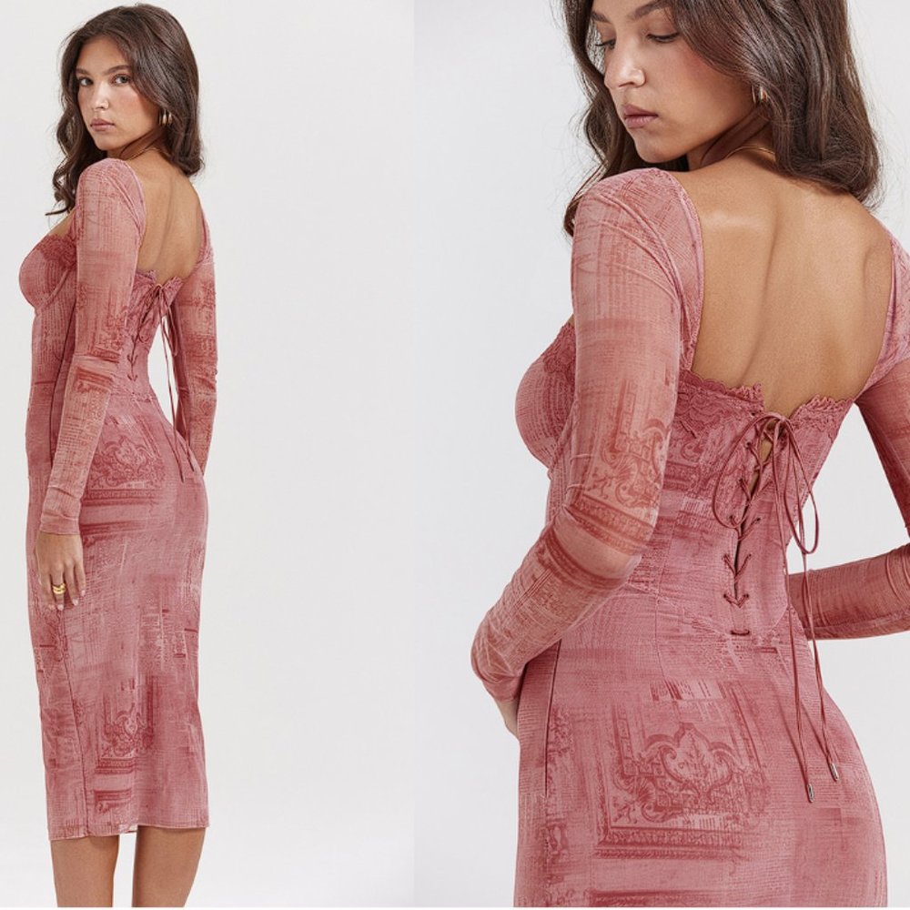 House of CB 'Seraphina' Pink Print Corset dress NWOT - Picture 6 of 11